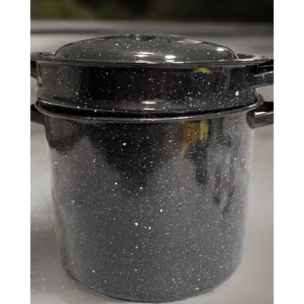 Enamelware Stock‎ Pot w/ Lid, Steamer Insert & Pan